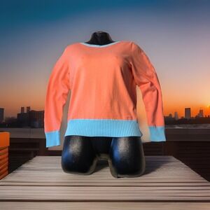 Izod Scoop Sweater Womens Stretch Large Cotton Nylon Coral Aqua Light Australia